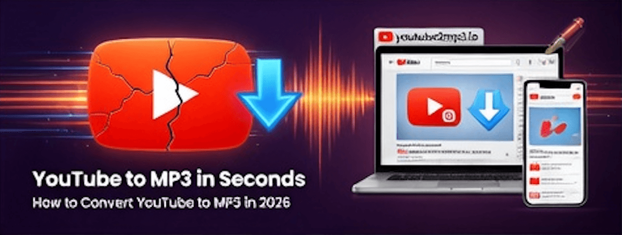 Illustration of an iPhone and Android phone using a YouTube to MP3 converter interface for mobile audio downloads