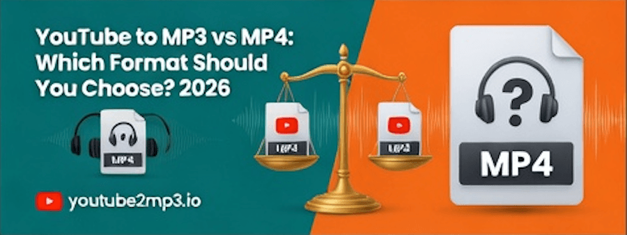 Illustration of a no registration YouTube downloader page offering MP3 and MP4 options without sign-up fields