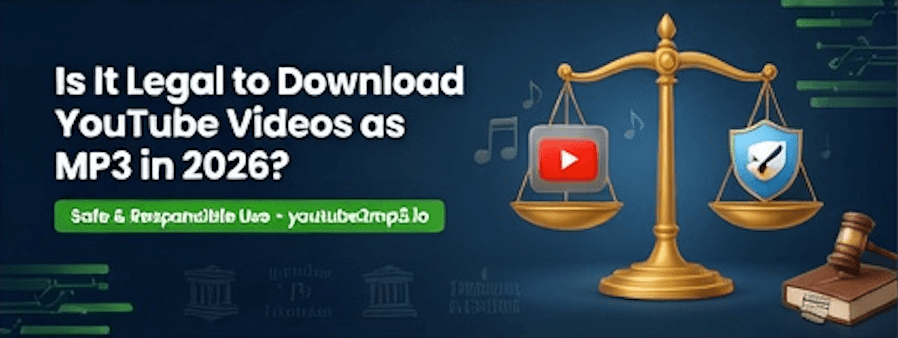 Illustration of multiple online YouTube to MP3 converter cards being compared by speed, cleanliness, and mobile compatibility